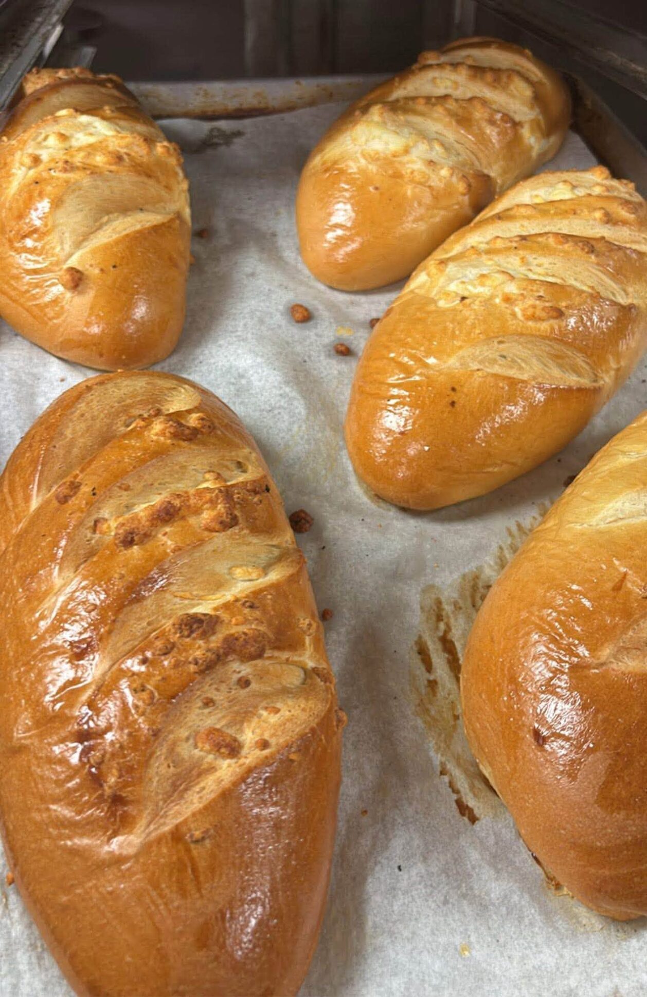 Golden loaves of fresh bread
