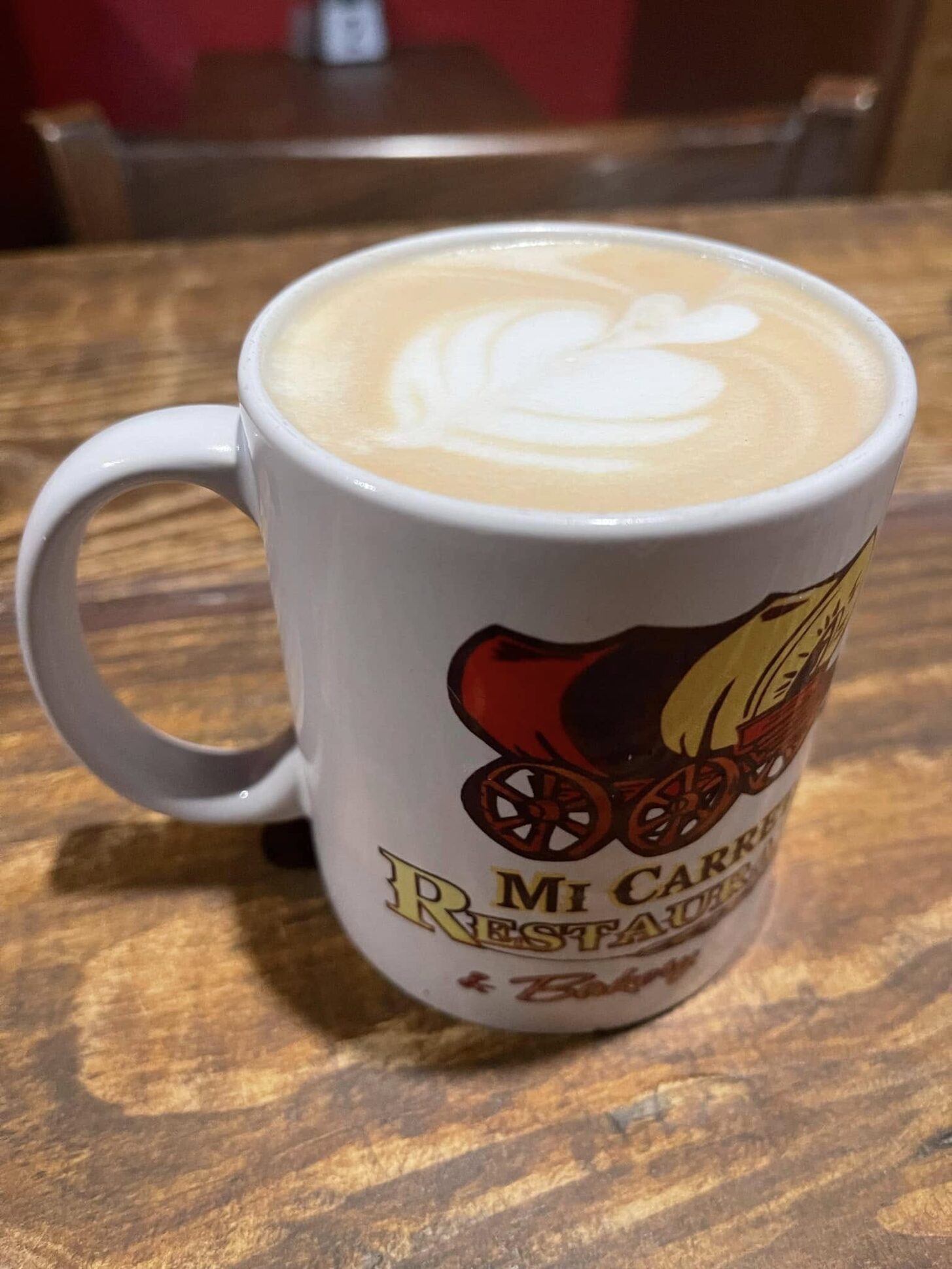 Latte art in a Mi Carreta mug