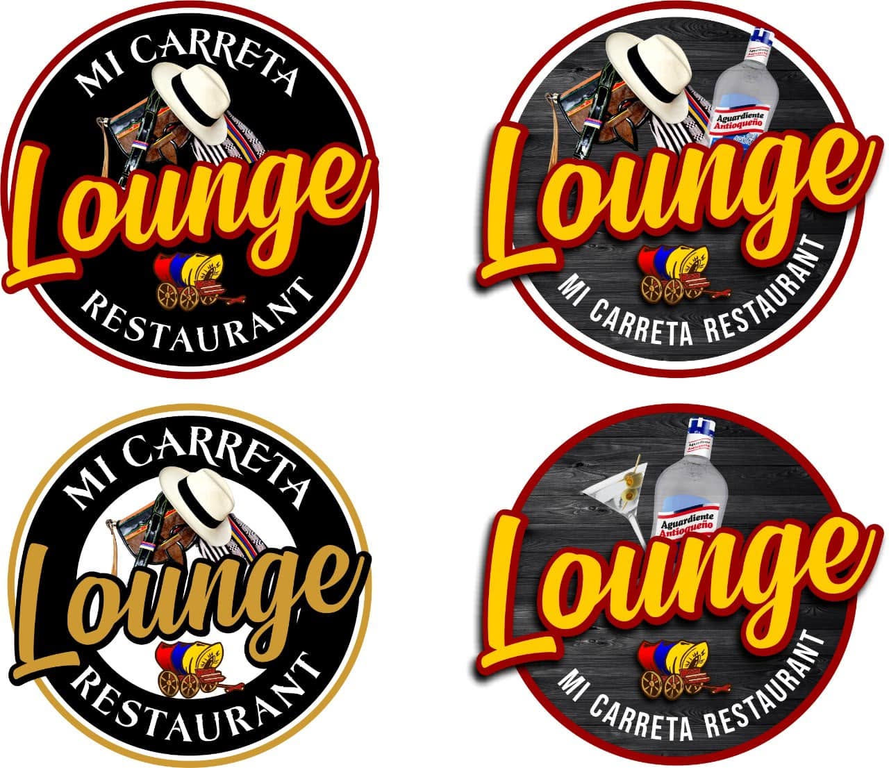 The four Mi Carreta Lounge badges